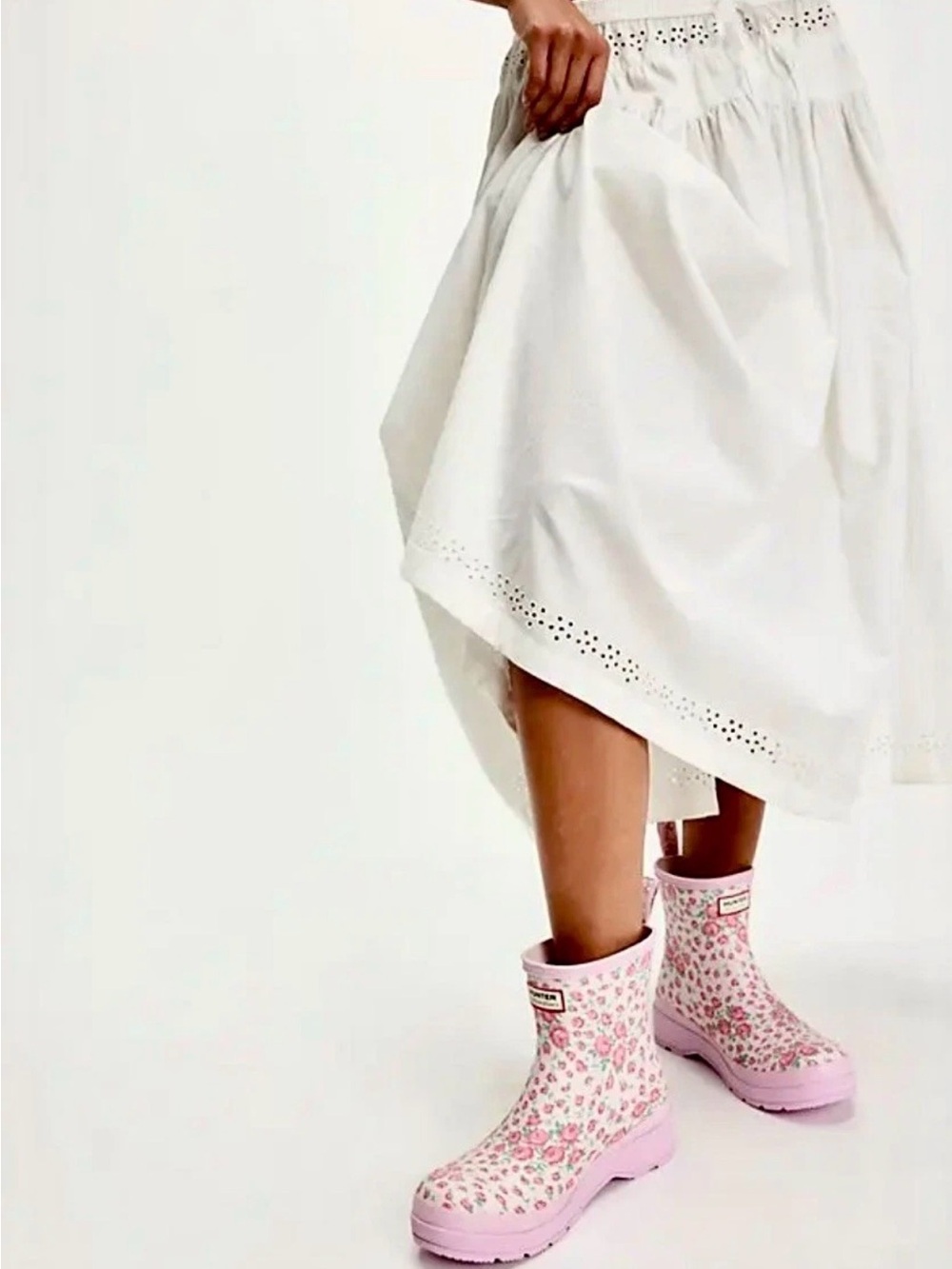Free People Hunter LoveShackFancy Play Short Rain Boot Light Pink Roses